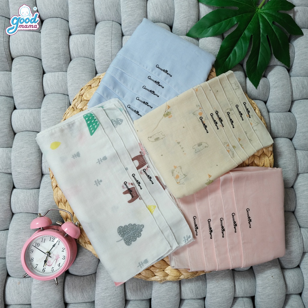 Khăn xô sữa cho bé sơ sinh - SET 6 khăn sợi tre Goodmama 2 lớp kích thước 30*30cm