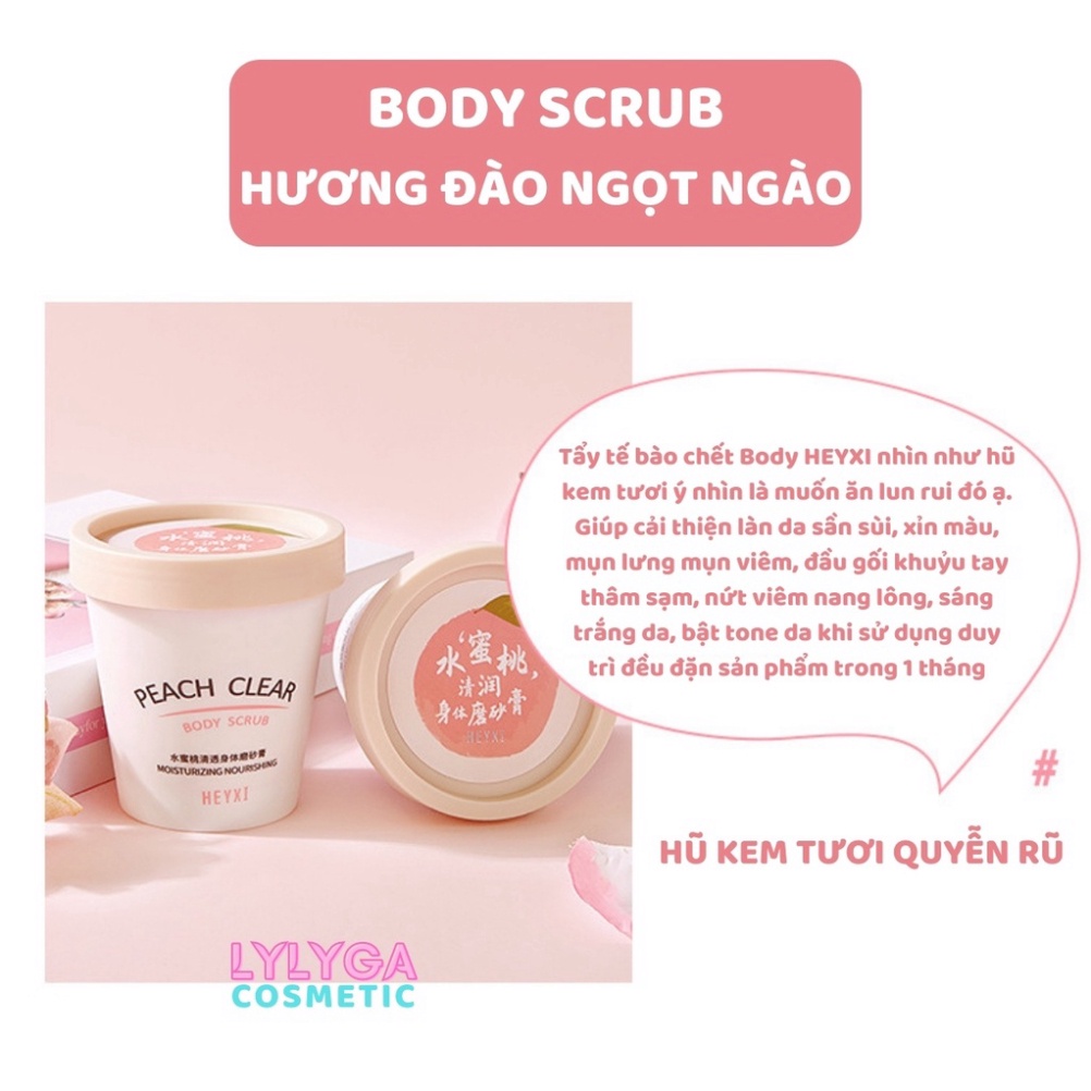 Tẩy tế bào chết body HEYXI Hương Đào Peach Clear 200ml Tẩy da chết toàn thân da dầu da mụn nhạy cảm tại nhà TT03 | BigBuy360 - bigbuy360.vn