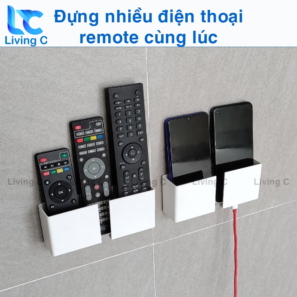 Giá kệ đựng remote điều khiển Living C, hộp để điện thoại khi sạc dán tường đa năng _DT2