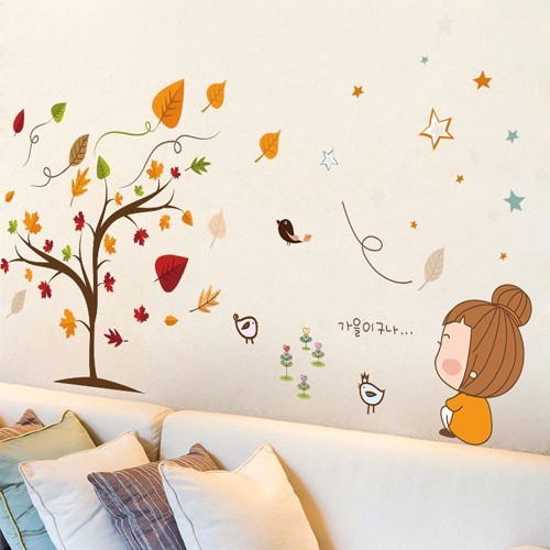 Decal dán tường cho bé hình lá phong