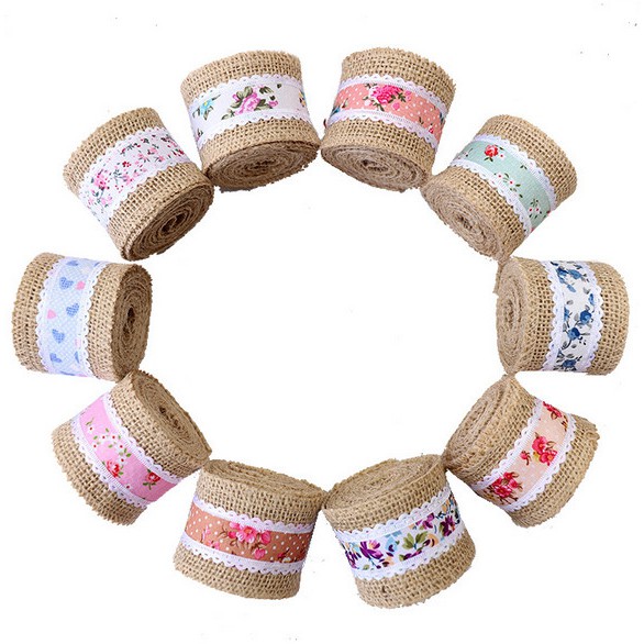Cuộn dây ruy băng vải bố tự nhiên dài 2m*5cm dùng trang trí tiệc cưới