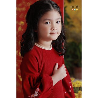 sét Aó dài nhung thêu hoa đào cho bé