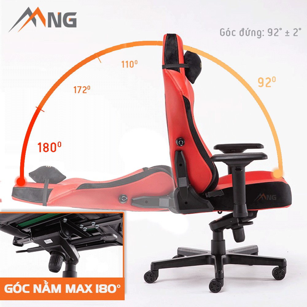 Ghế chơi game EDra - Hunter EGC206 da cao cấp PU, ngả 180 độ màu đỏ, đen, trắng - Chính hãng, bảo hành 12 tháng