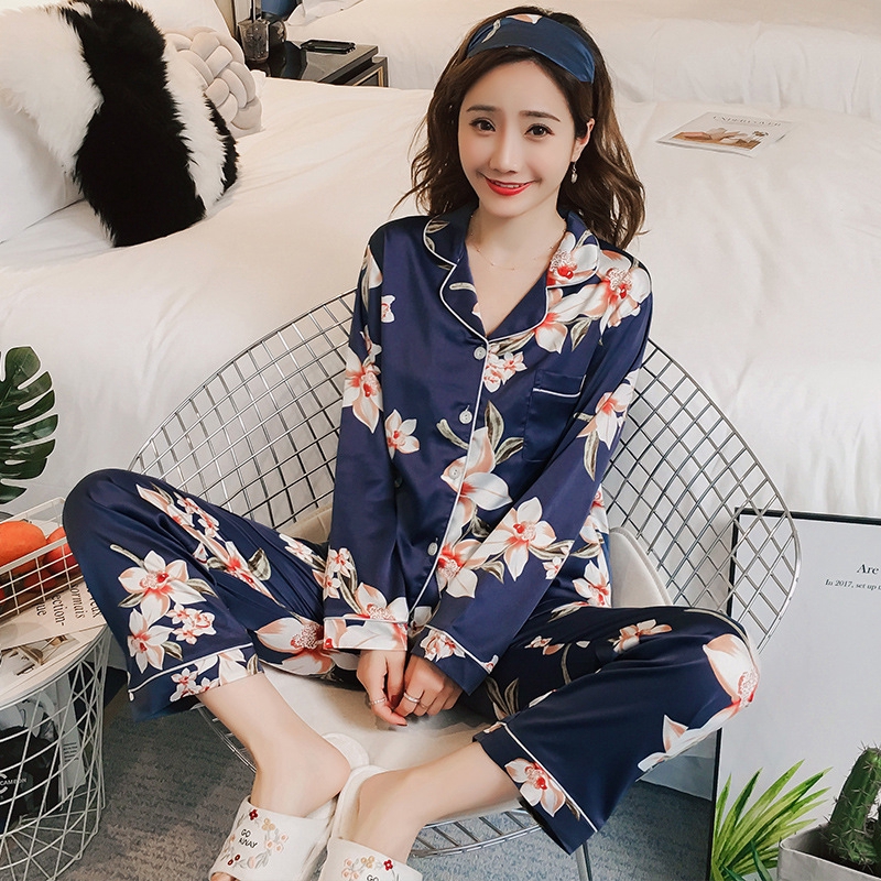 Bộ Đồ Ngủ Vải Satin In Hoa Gợi Cảm Cho Nữ Size M-5Xl