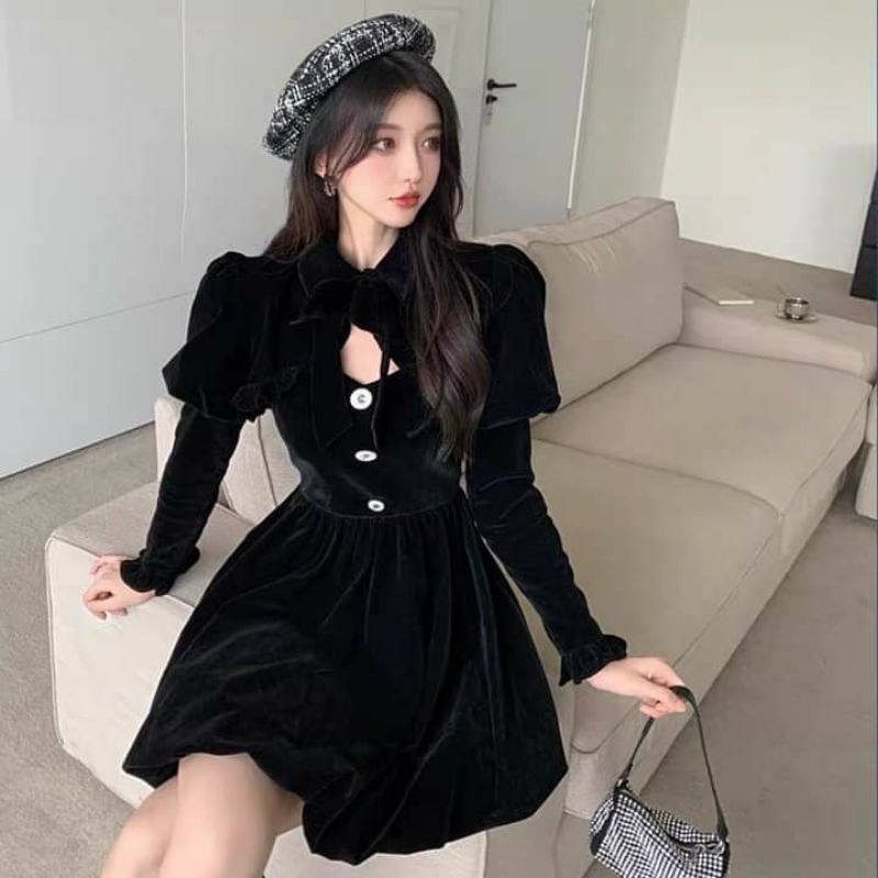 Set Đầm nhung tay bồng cao cấp 🦌