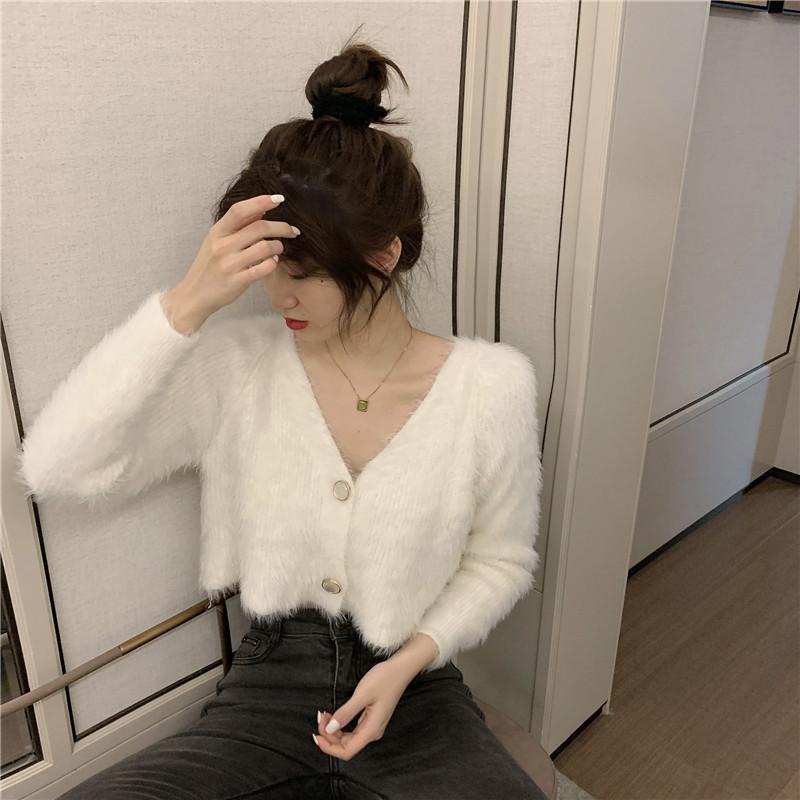 Áo khoác cardigan dệt kim dáng rộng phối lông mềm thời trang mùa đông cho nữ