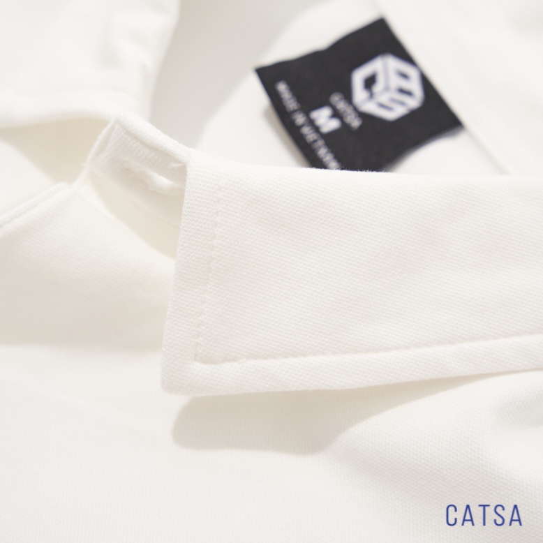Áo polo nam trắng in phối sọc chất liệu thun cotton co giãn 4 chiều, thấm hút mồ hôi CATSA ATP241