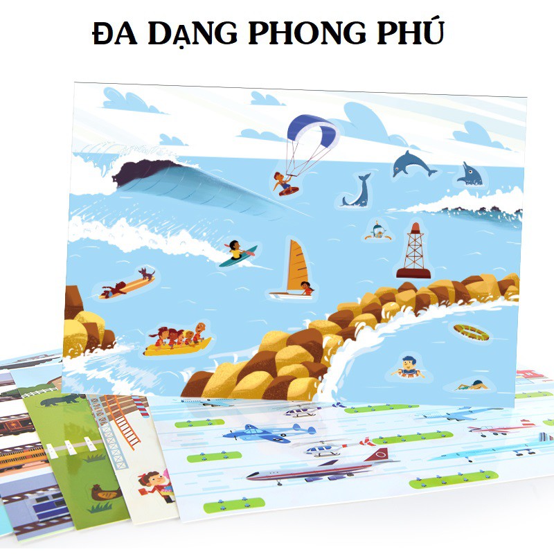 Bộ trò chơi Mideer bóc dán bảng miếng dán đi dán lại nhiều lần Reusable Sticker 4 chủ đề let's play with stickers 3 mẫu