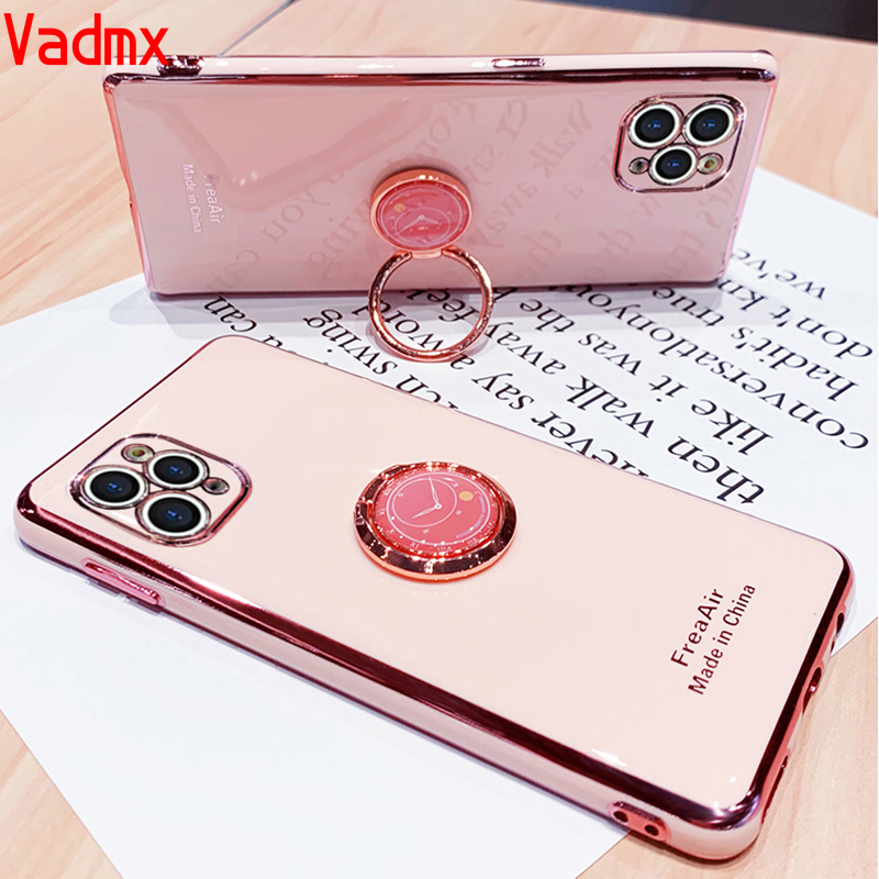 Luxury Plating Soft Silicone TPU Case Realme X2 Pro OPPO F11 F9 R17 R15 Pro A57 A39 R9 R9S F1 F3 Plus Case Finger Ring Stand Holder Cover