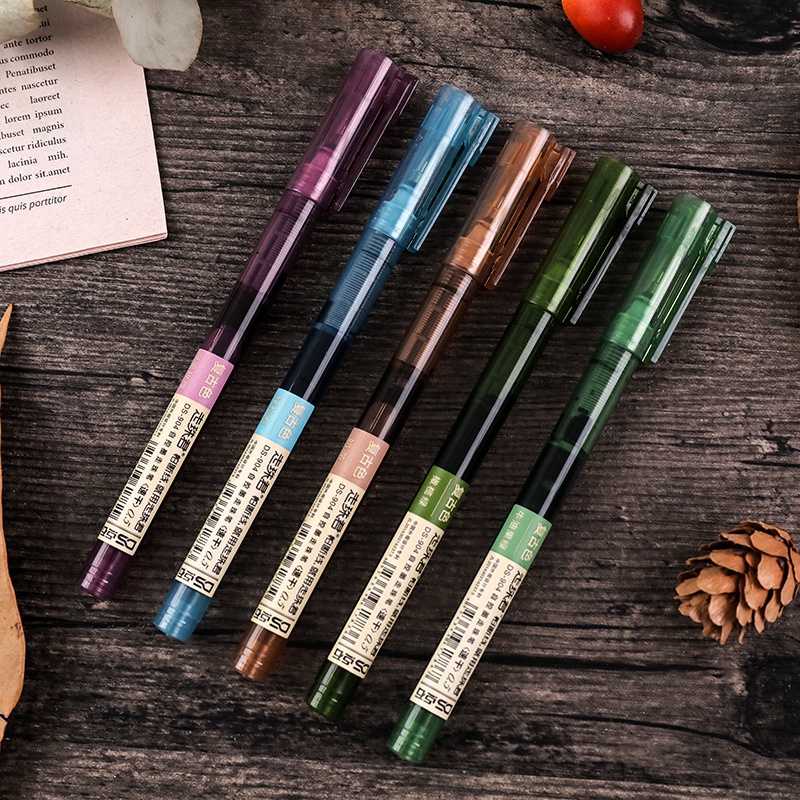 Set 5 Bút Mực Gel DS-904 Nhanh Khô Ngòi 0.5mm Nhiều Màu Sắc Phong Cách Vintage