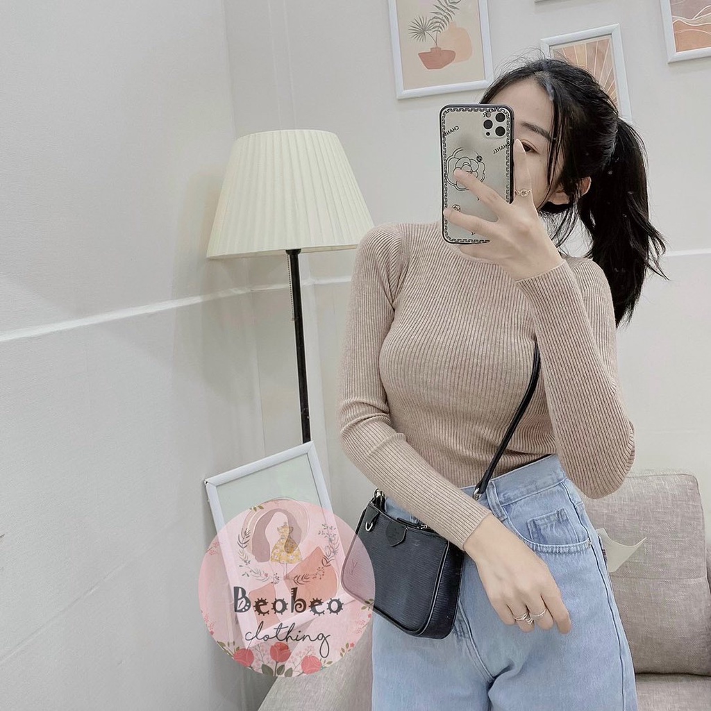 Áo len thun gân cổ 3 phân tay dài ulzzang