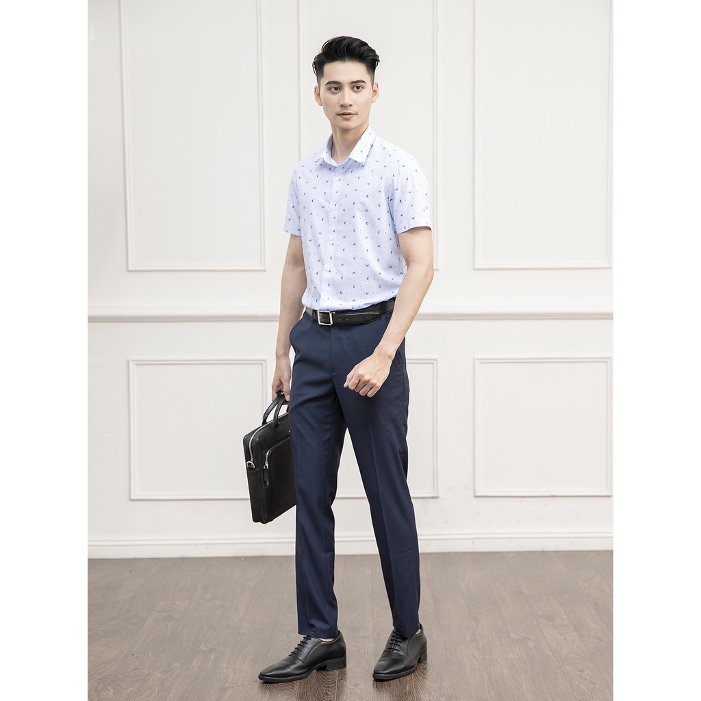 Áo sơ mi nam ngắn tay ARISTINO phom Slim fit ôm vừa vặn, họa tiết in xanh trẻ trung, nổi bật - ASS231S1