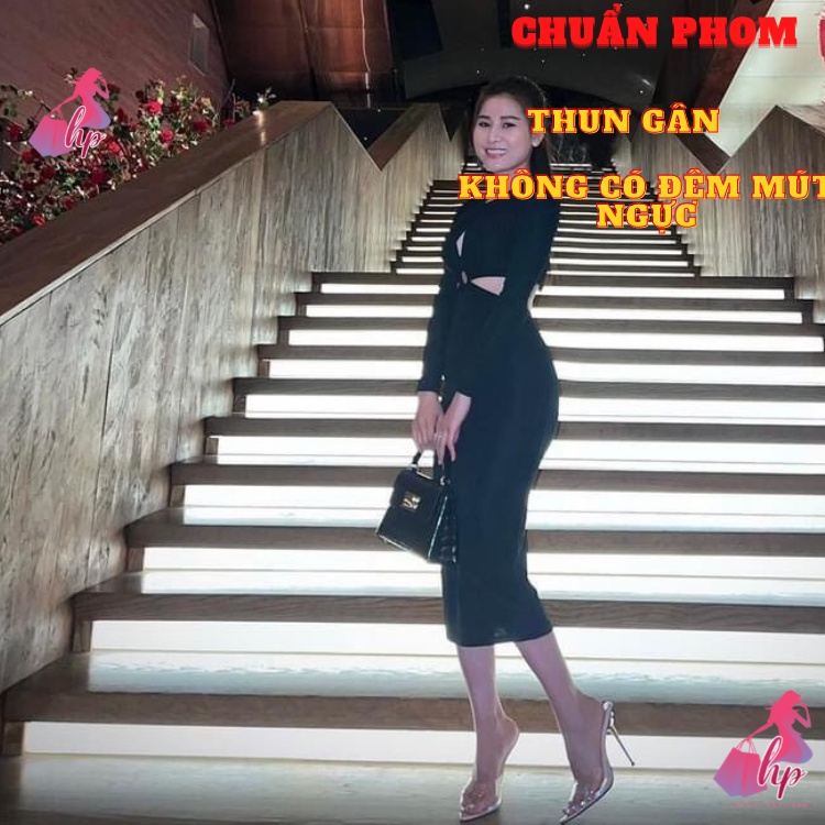 Váy đầm khoét ngực hở eo lưng  nữ dáng dài tay dài ôm body màu đen sang chảnh hàn quốc dự tiệc alohashop91