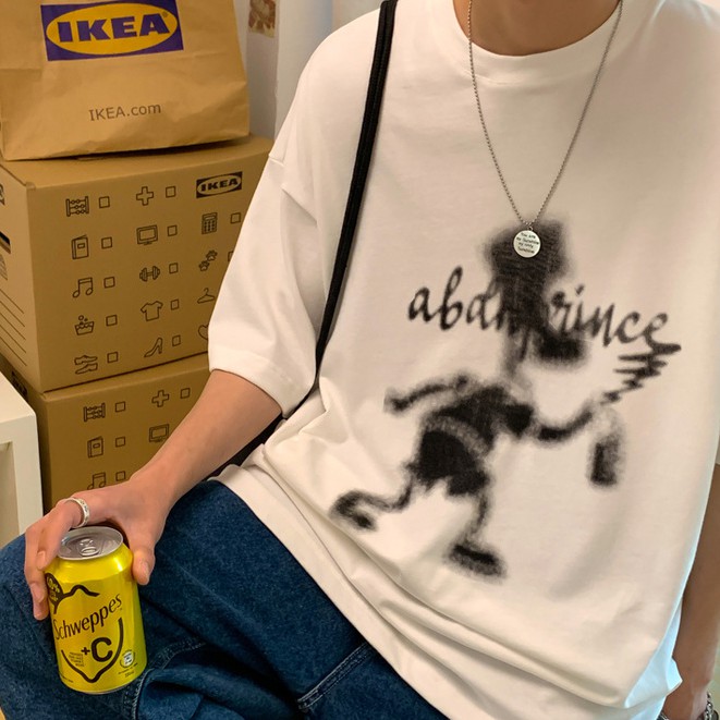 Áo thun tay ngắn dáng rộng in họa tiết graffiti phong cách hip hop thời trang dành cho nam 2021