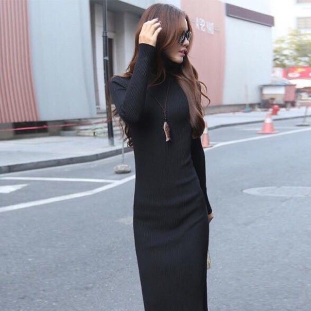 Váy Body Cổ Lọ Dáng Dài Chất Len Tăm | BigBuy360 - bigbuy360.vn