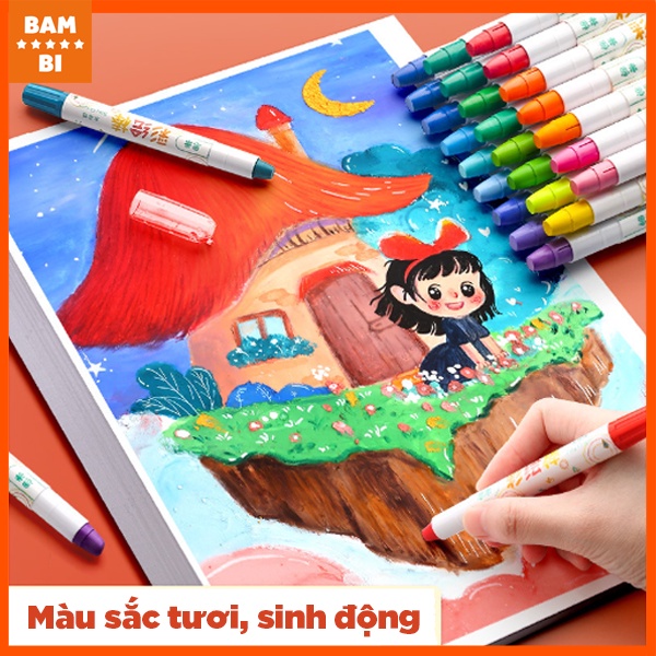 Bút màu sáp xoay/vặn kiêm màu nước Bambi cho bé - Hàng chất lượng 12/24/36/48 màu - 1 hộp