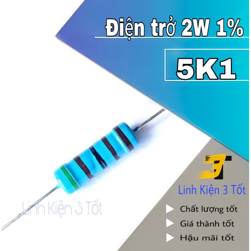 ( Túi 10 con ) Điện Trở 2W 1% 5k1 5.1k ohm chân đồng