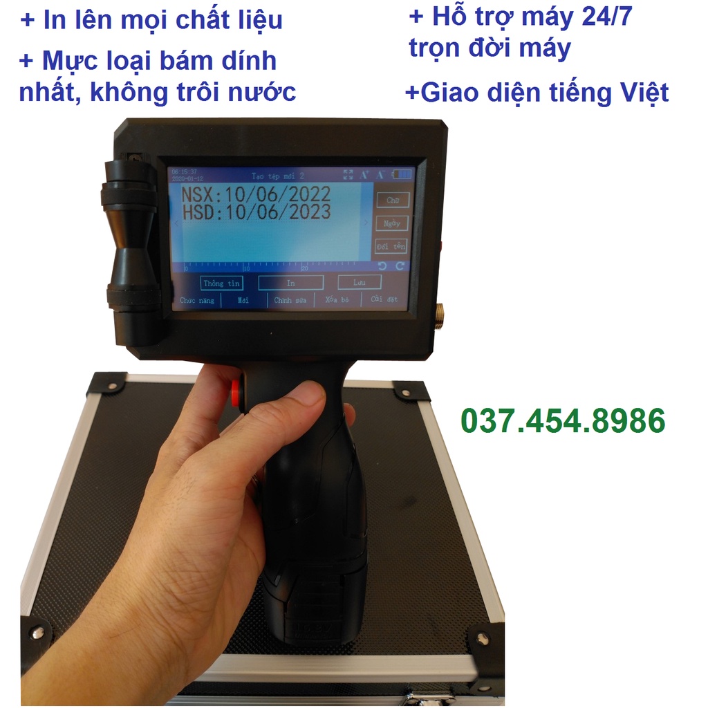 Máy in date cầm tay giá rẻ bền màn hình cảm ứng - Tặng dung môi lau mực 500ml