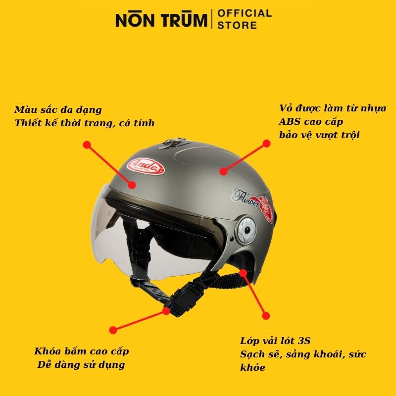Nón bảo hiểm nửa đầu ANDES 108 có kính chính hãng