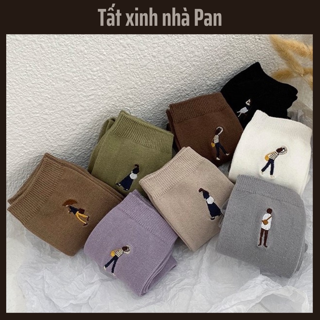 Tất Vớ thêu hình cô gái nhiều màu hot cotton dày dặn