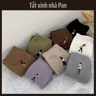Tất Vớ thêu hình cô gái nhiều màu hot cotton dày dặn