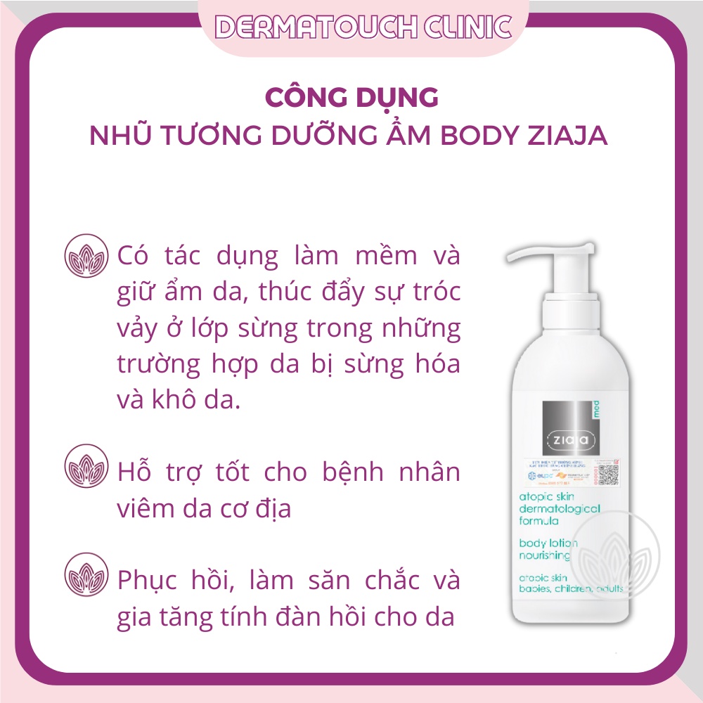 Nhũ Tương Dưỡng ẩm Mượt Da Toàn Thân Ziaja Med Atopic Skin Dermatological Formula Body Lotion Nourishing 400ml