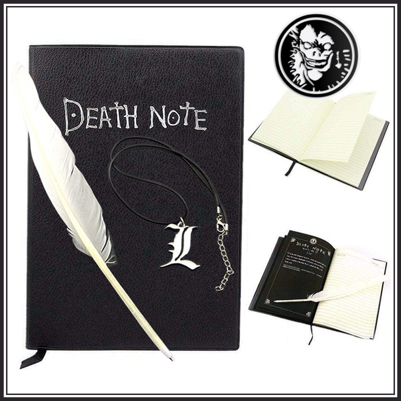 Sổ Tay Bìa Da Họa Tiết Death Note Hóa Trang Kèm Bút Lông Vũ Làm Quà Tặng Cho Học Sinh