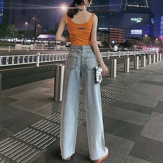 [ FREESHIP ] QUẦN JEAN ỐNG RỘNG NỮ LƯNG CAO 2 TÚI TRƯỚC ĐĨA CHÉO SIÊU PHONG CÁCH MÀU XANH NHẠT, LAI TUA CỰC HOT CỰC XỊN