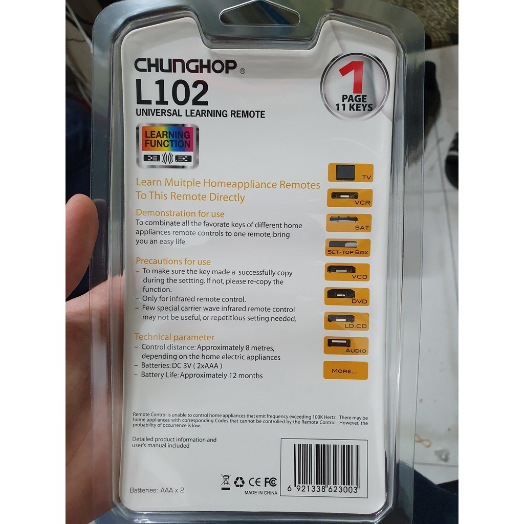 Remote đa năng học lệnh hồng ngoại - điều khiển mọi thứ - Chính Hãng CHUNGHOP 100% - mã QR chính hãng - Bao check