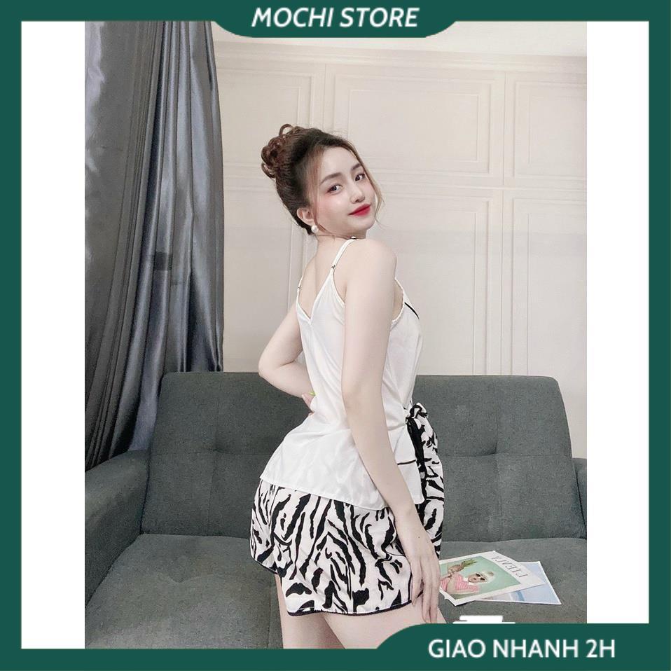 Đồ Ngủ Mặc Nhà, Đồ Ngủ Sexy, Bộ Áo 2 Dây Thắt Nơ Hông Quần Cọc Họa Tiết Chất Lụa Mềm Mịn Thời Trang Trẻ Trung Cho Bạn Nữ | BigBuy360 - bigbuy360.vn