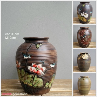bình chum gốm Bát Tràng cắm hoa siêu đẹp men mộc vẽ tay tỉ mỉ