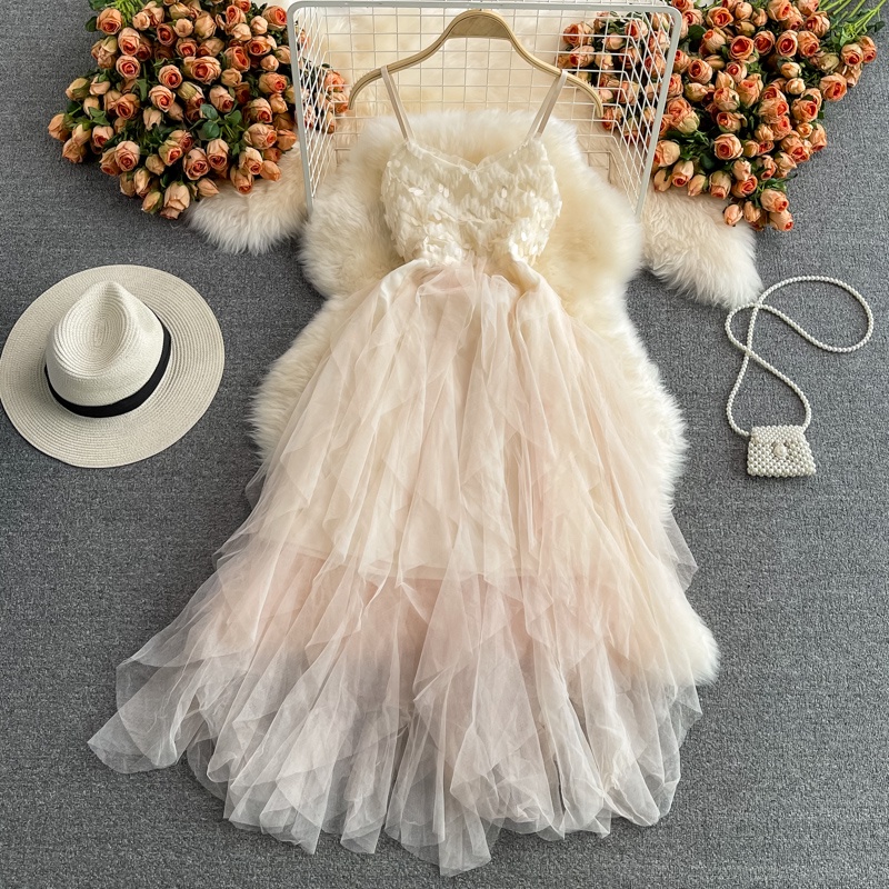 🌸Hàng Order🌸 Váy Đầm Công Chúa 2 Dây Đan Kim Tuyến Chân Váy Voan Xếp Tầng Tiểu Thư Nữ Tính 🌸Hàng Quảng Châu