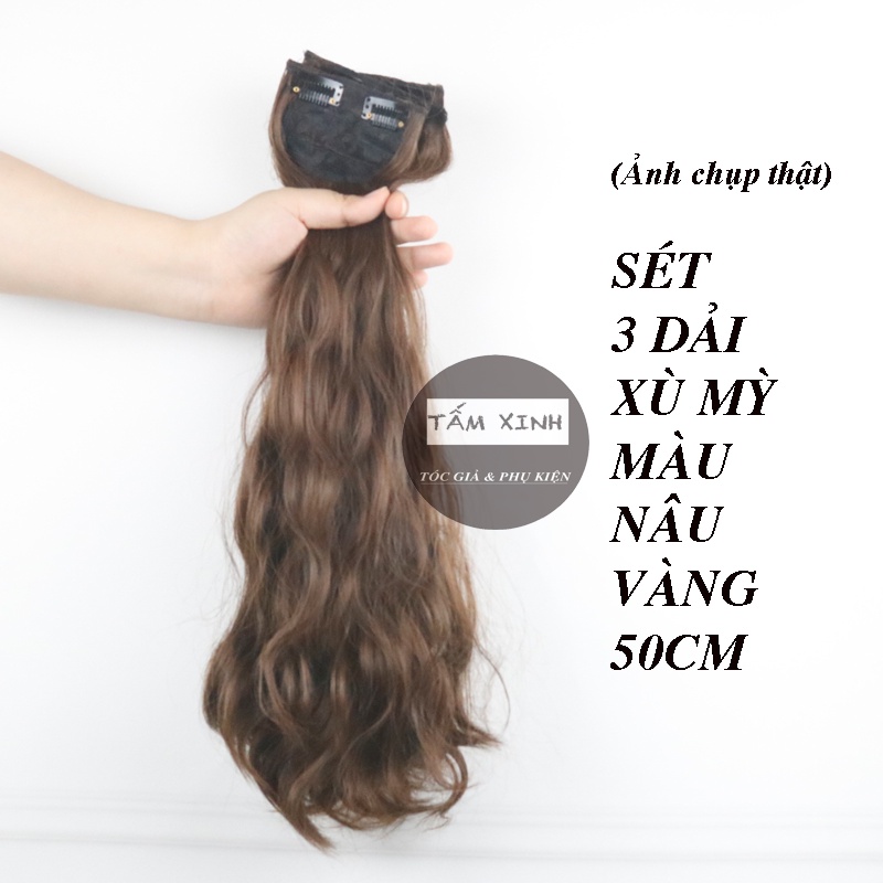 Sét tóc giả kẹp 3 dải xù mỳ làm dầy, dài tóc trẻ trung, sang chảnh - 3DXM50