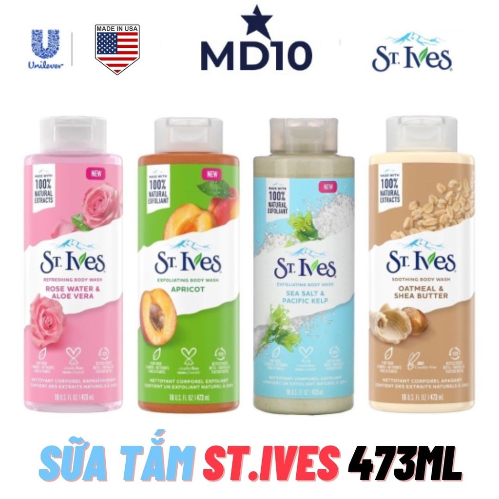 Sữa tắm trắng da, làm mịn, tẩy tế bào chết St.ives 473ml nhập khẩu Mỹ chính hãng