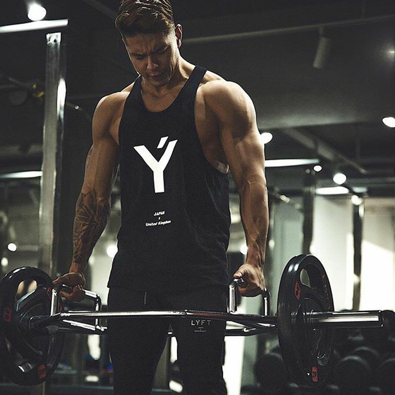 Bộ quần áo tập gym nam YT quần short + Áo tank top nam mặc đi tập chất vải thun lưới thoáng mát