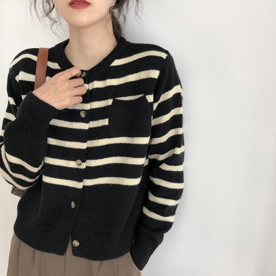 Áo Khoác Cardigan Dệt Kim Dày Dặn Kẻ Sọc Kiểu Hàn Quốc Xinh Xắn Cho Nữ | WebRaoVat - webraovat.net.vn