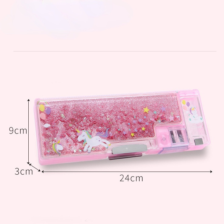 Hộp Đựng Bút Hai Ngăn Bằng Nhựa Họa Tiết Hoạt Hình Lấp Lánh Đa Năng Sáng Tạo Dễ Thương Dành Cho Bé Gái