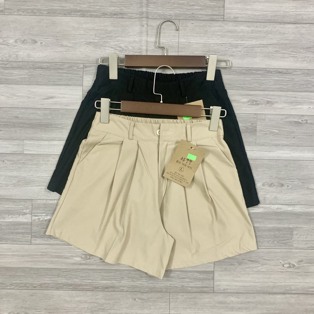 QUẦN SHORTS NỮ Hàn Quốc chất kaki cạp cao có túi lưng thun - QUẦN SỌT NỮ ống rộng - Đủ size