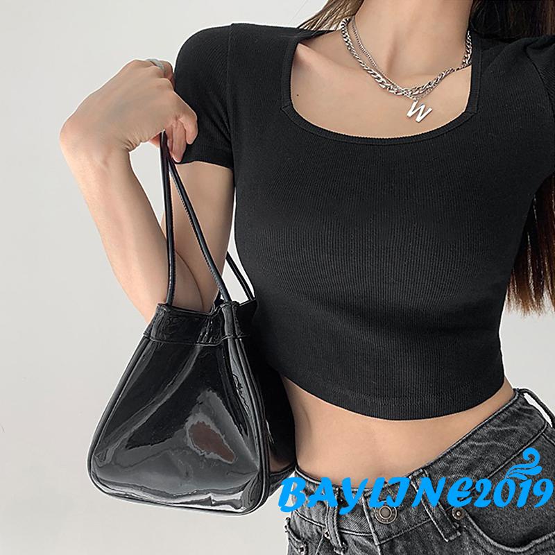 Áo Dệt Kim Tay Ngắn Cổ Chữ U Màu Sắc Trơn Thiết Kế Thoáng Khí Thời Trang Mùa Hè Cho Nữ