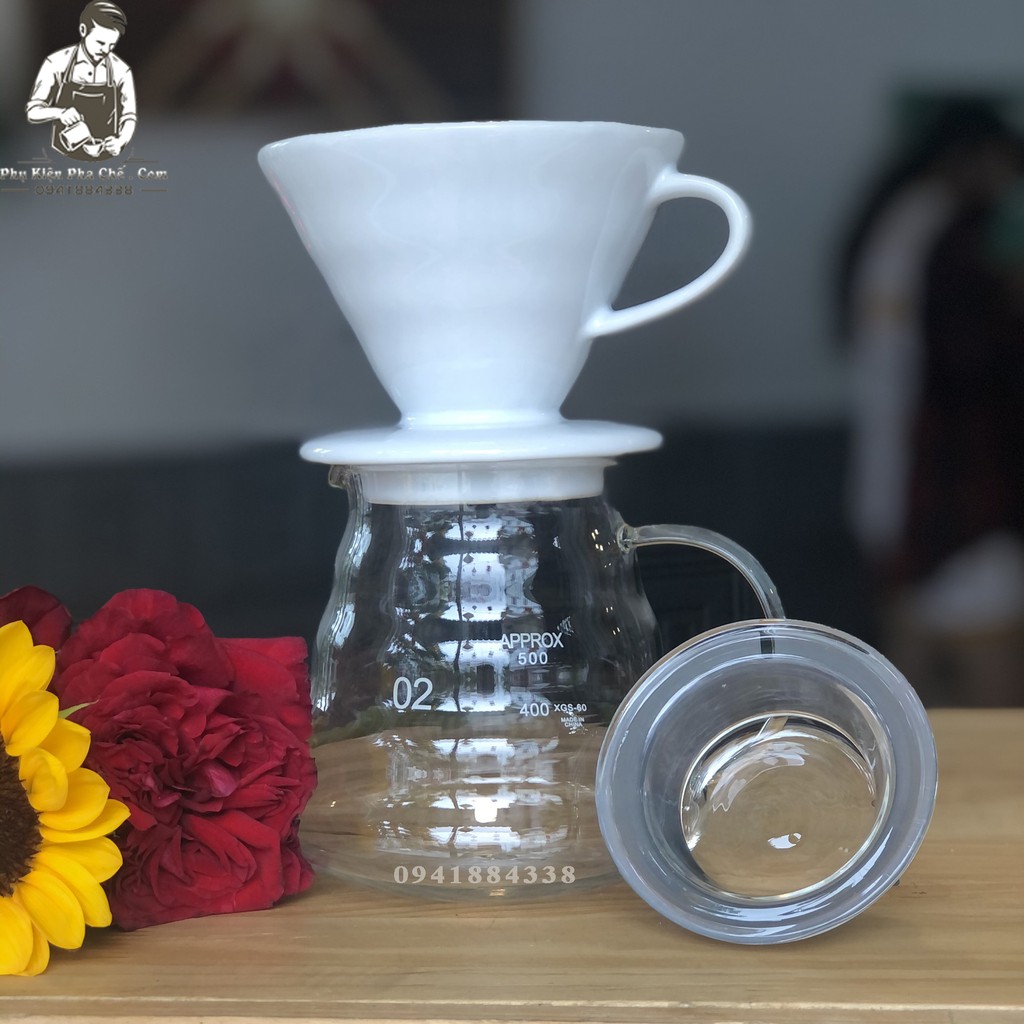 Bộ Bình Pha Drip V60 Phễu Sứ