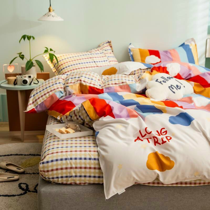 Bộ chăn ga Cotton Poly Bo Decor chăn ga Hàn Quốc họa tiết Cầu Vồng Sau Mưa đủ size miễn phí bo chun