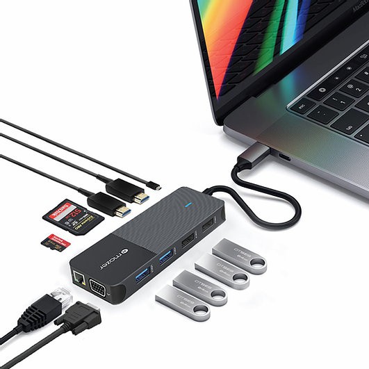 Cổng Chuyển Đổi Mazer Infinite.HUB Pro 11-in-1 USB-C to HDMI x2 RJ45 x1,VGA x1,SD Micro SD USB 3.0 x2 USB2.0 x1 BH 5năm