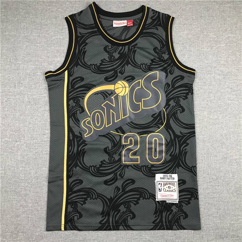 Áo Thun Thể Thao Sát Nách In Logo Đội Bóng Rổ NBA Jersey Seattle Payton Màu Đen Cổ Điển Size Lớn Unisex