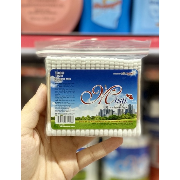 Combo 2 gói Tăm Bông Cán Gỗ MISU 100 que