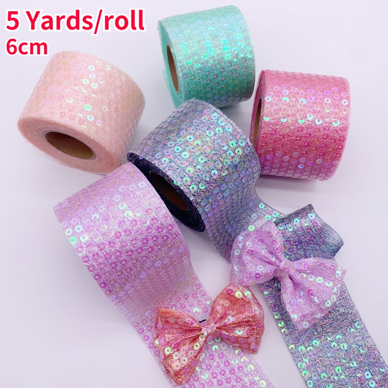 Cuộn Dây Ruy Băng Đính Kim Sa Nhiều Màu Sắc 6cm 5 Yards Làm Phụ Kiện Trang Trí Tiệc Thủ Công