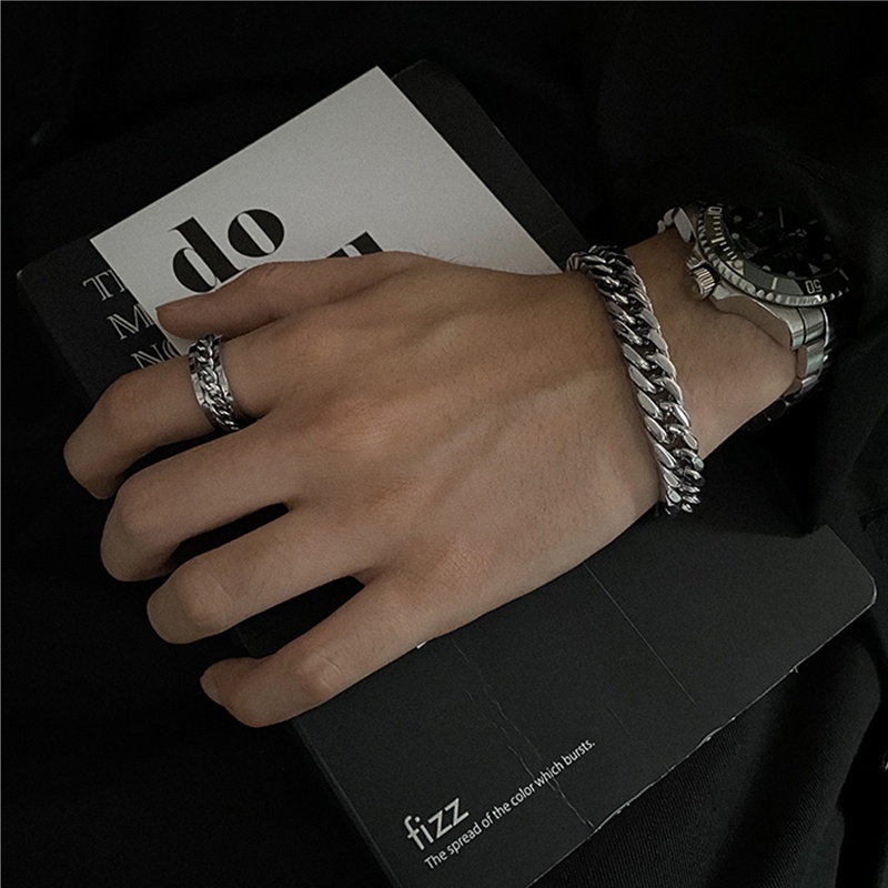 Vòng Tay Nam Và Nhẫn Cuban TIN Chain Ngầu Dạng Chuỗi - Lắc Tay Cuff Mắt Xích Đẹp Thép Titan - TIN Chain Saku