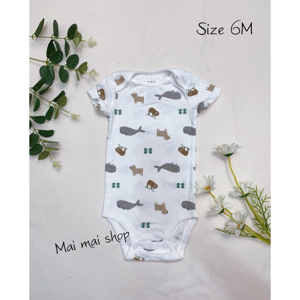 (3-6M Chọn màu- Trai) Body chip TAY NGẮN xuất dư cổ tròn, cổ đáp chéo cho bé trai sz 3-6M- Bộ liền thân cho bé