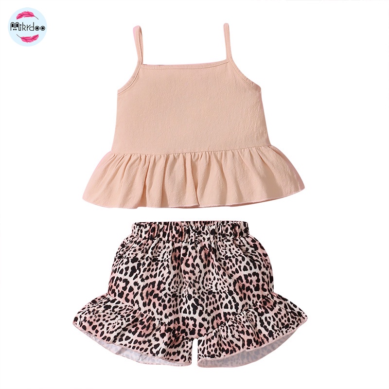 Bộ 2 áo hai dây + chân váy Mikrdoo in họa tiết da báo cho bé 0-18 tháng