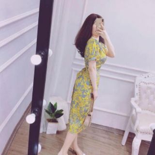 VÁY LỤA HOA XOẮN EO