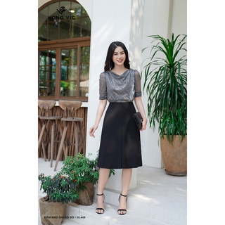 Đầm nữ thiết kế hong vic nhũ ghi cổ đổ dl449